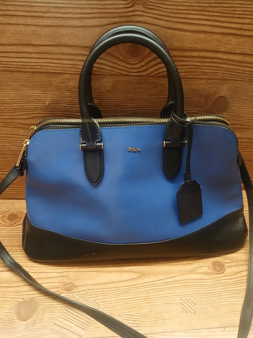 Lauren Ralph Lauren Blue and Black Leather Satchel